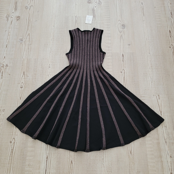 Adore Black and Brown Knit Flared Mini Dress NWT Medium Classic Retro Timeless - Picture 2 of 6